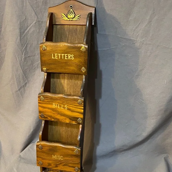 Vintage + Rustic Wall Organizer with Gold Accents.