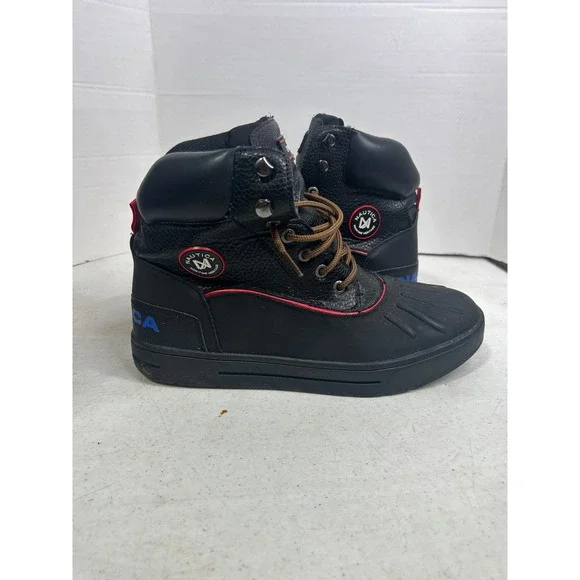 Nautica Padden Mens Black Duck Boots Lace Up Winter Rain Shoes Size 9