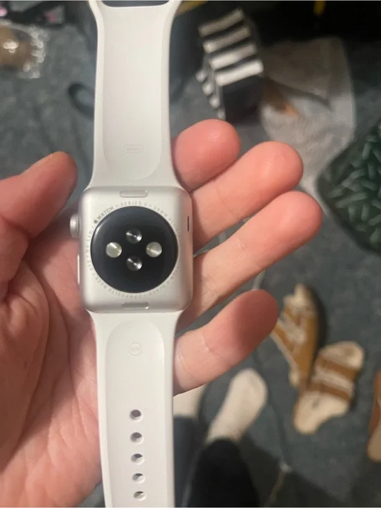 Apple Watch with Silver Case and White Sport Band