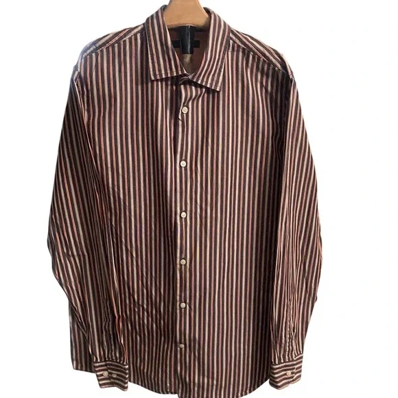 Banana Republic Classic Mens Brown Orange Striped Button Down‎ Shirt L 563517-00