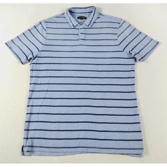 Banana Republic Polo Shirt Mens Large Blue Stripe Cotton Blend Jersey Casual
