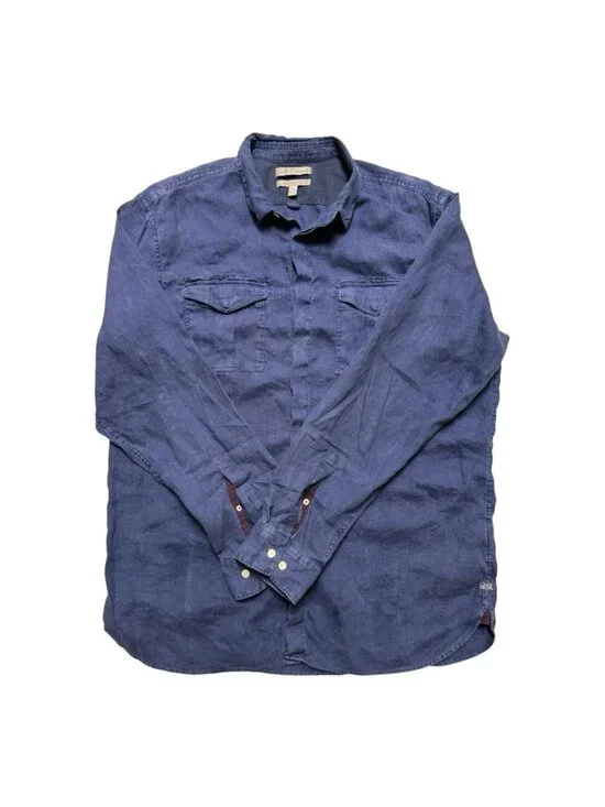 Banana Republic Heritage Linen Shirt Mens XL Blue Tailored Slim Fit