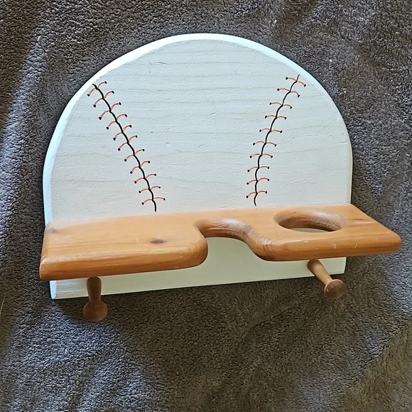 Vintage Kid's Baseball Player's Shelf Holds Bat, Ball, Hat & Glove- Solid Wood