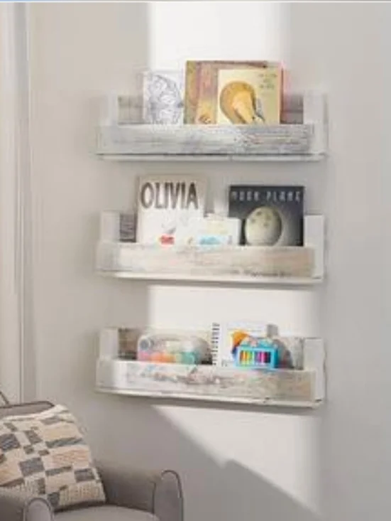 2 Pack Floating Book + Display Shelf - Rustic Farmhouse White Wash 28