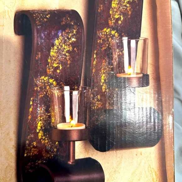Elegant Home Wall Decor Candle Holder Set - Brown and Gold