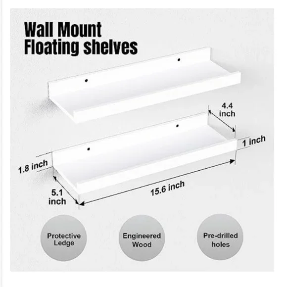 Boswillon Floating Shelves Wall Mounted Set of 2, White, 15.7 in