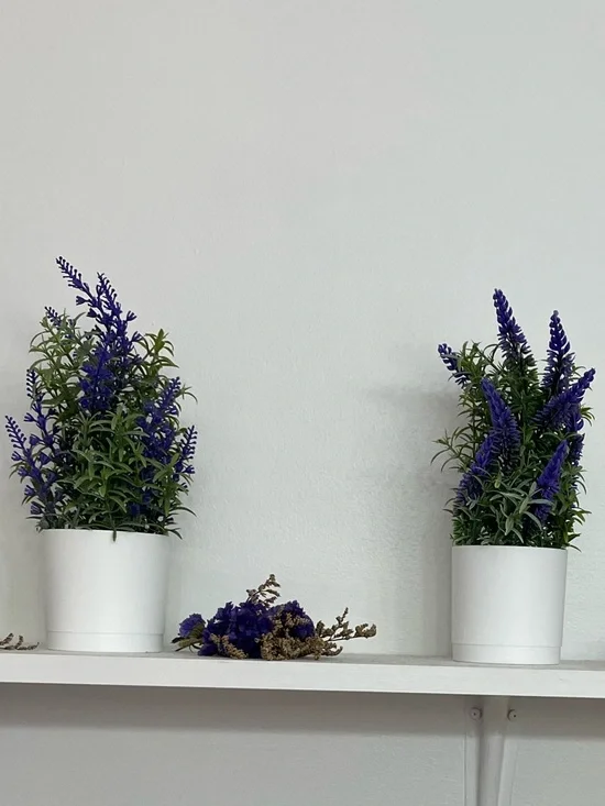 4 Purple Potted Artificial Lavender Pots and 10 piece forget me not stems