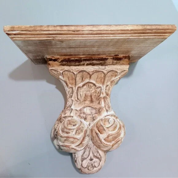Vintage Baroque Corbel Floating Wall Shelf distressed Wood French Country 11x7