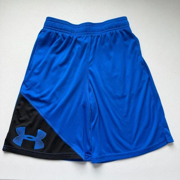 Under Armour Youth Medium Heat Gear Blue Athletic Shorts Large Logo