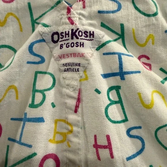 Vtg OshKosh B'gosh USA White‎ Alphabet Print Corduroy Overalls Vestbak 18 Mos