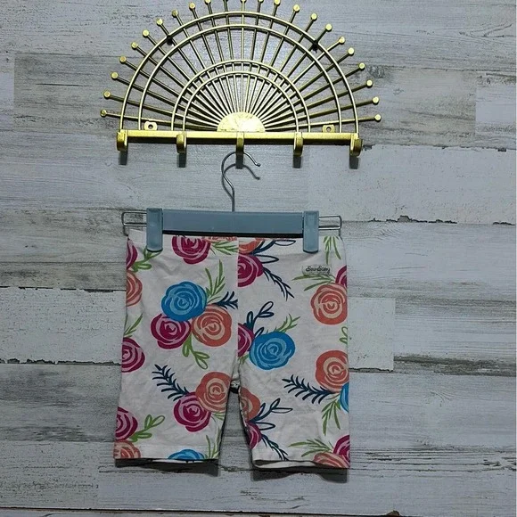 Sew Sassy Bike Shorts Girls 12 Multicolor Floral Rose Print EUC