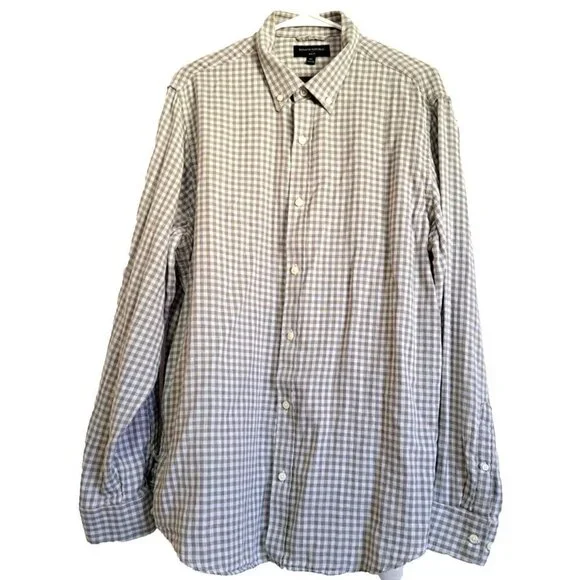 Banana Republic Men's Slim Fit XL Green Check Long Sleeve Button Down Shirt