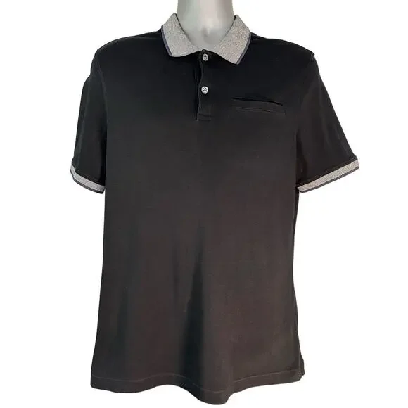 Banana Republic Mens Polo Shirt L Black Contrast Collar Business Casual Cotton