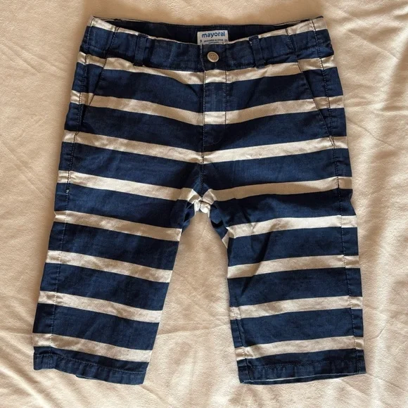 Mayoral Kids Shorts in Navy and Cream Stripes