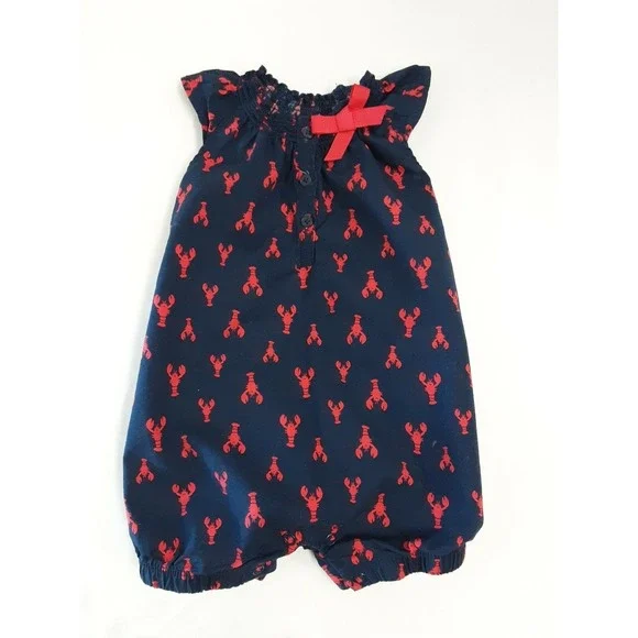 Just One You Carters Baby Girl Lobster Romper Navy Blue Red 12M Bubble One Piece