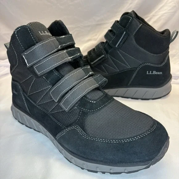 LL Bean Men's Snow Sneakers TEK 2.5 Waterproof Black Suede Hook & Loop Mid 13 M