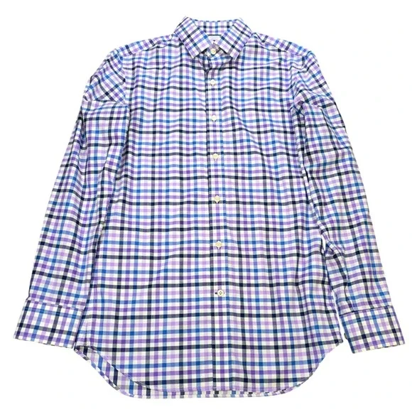 Banana Republic Non-Iron Tailored Slim Fit Shirt Men's Size S Purple Blue Plaid