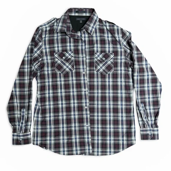 Banana Republic Plaid Button-Up Shirt in Navy, Burgundy, White