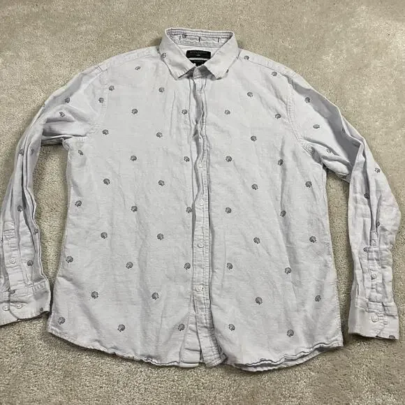 Banana Republic Shirt Mens L White Linen Seashell Embroidered Nautical Beach