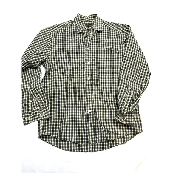 BANANA REPUBLIC Mens Large Gray Yellow Plaid Long Sleeve Button Up Shirt Bb16