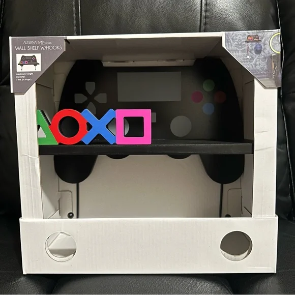PlayStation Controller Wall Shelf Decor with Hooks Black Logo Buttons Brand New