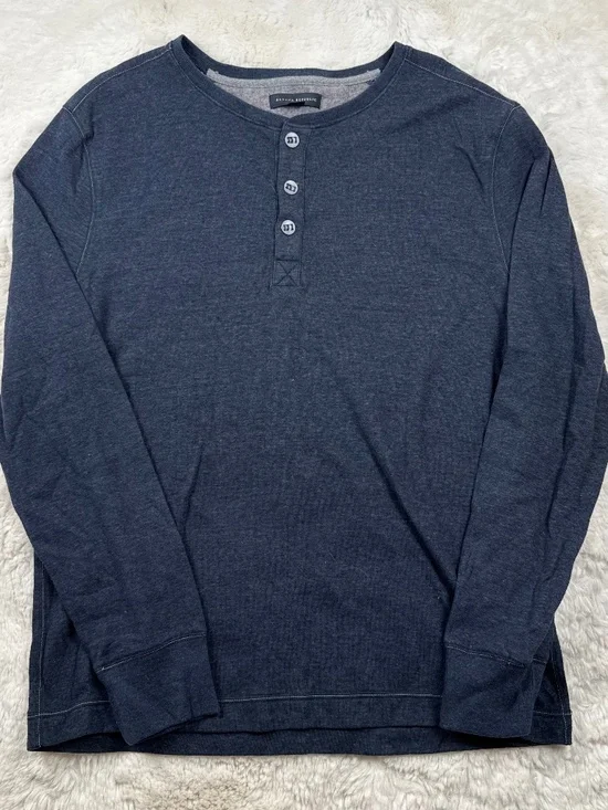 Banana Republic Cotton Blend Blue Grey Henley Long Sleeve 3 Button T-Shirt Large