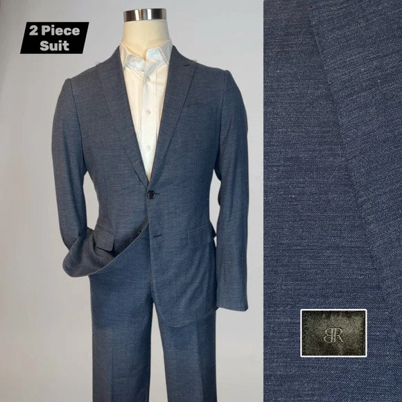 BR Banana Republic Marlane 40L 35x31 Slim Slate Blue Suit Wool Cotton