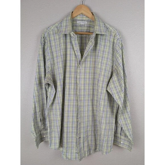 Banana Republic Button Up Blue Yellow Check Long Sleeve‎ Shirt XL