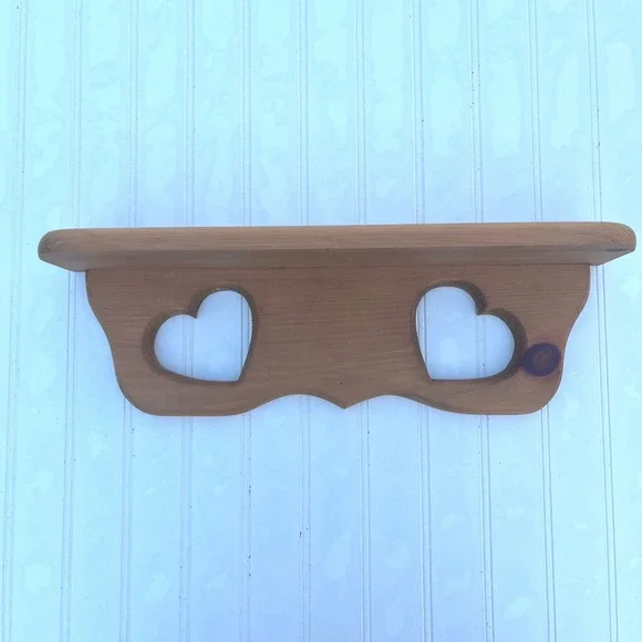 Vintage Rustic Wood Wall Shelf Heart Cutouts Farmhouse Display Ledge 18 Inch