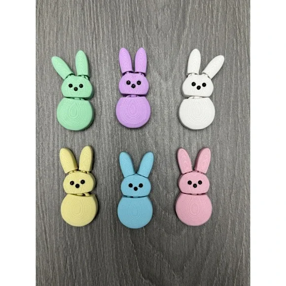 6 Pc - Easter Bunny Fridge‎ Magnets Fidget Articulated 3D Printed Rabbit Pastel