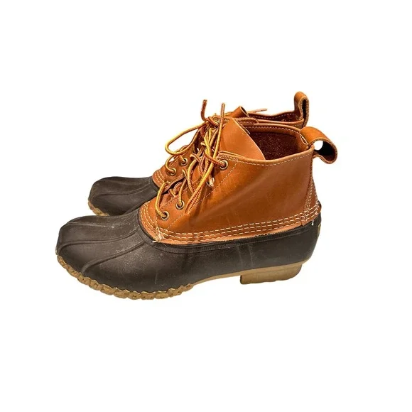 LL Bean Boots Mens 8 Duck Boots Tan Brown Waterproof Leather Work Outdoor 6