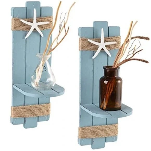 Beach Starfish Wall Candle Sconces Decor, Ocean Themed Wall-Mount Candle Holders