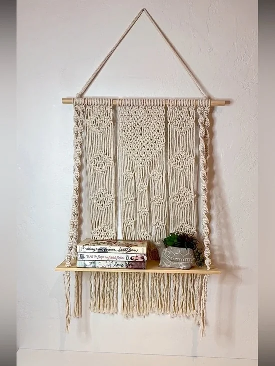 Handmade Cream Macramé Wall Hanging Shelf