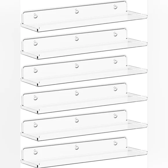 NWT 6 Pack Acrylic Clear Floating Shelves Wall Collectibles 15 Inch With Lip