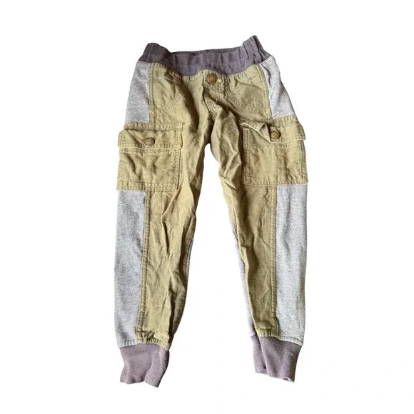 Bitz Kids Boys Mixed Media Cargo Jogger Pants Olive‎ Green Grey Size 4-5 Years