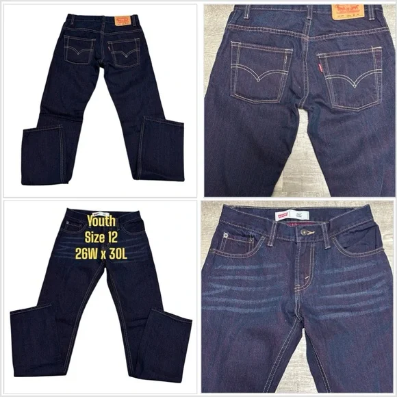 Youth 511 Levi’s 12 Regular Taper 26 x 30 Pants Jeans Navy Blue Denim Stretch