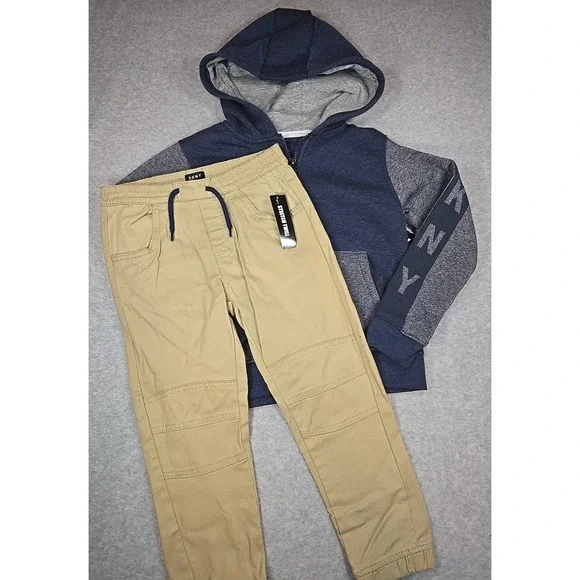 DKNY Boys Size‎ 2T 2pc Full Zip Sweatshirt Jogger Outfit Set Blue Khaki NWT