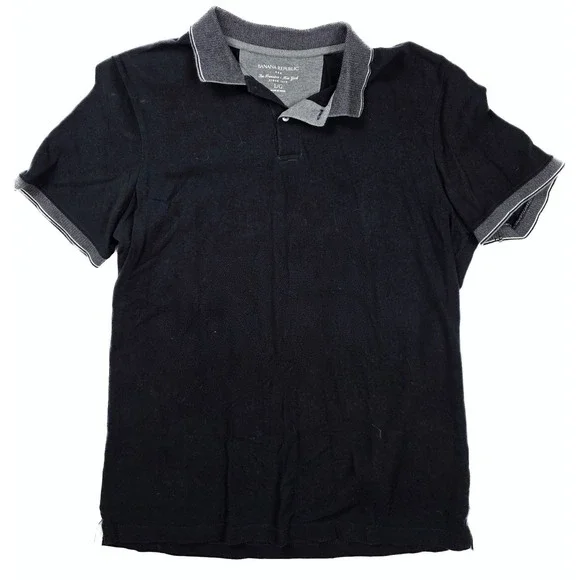 Banana Republic Black Gray Ribbed Trim 1/4 Button S/Sleeve Polo Men's Size Large