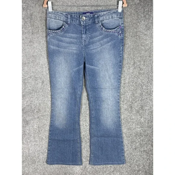 JOLT Jeans Girls‎ Size 16 Blue Bootcut BLING Beads Rhinestone PEACE Sign Pockets