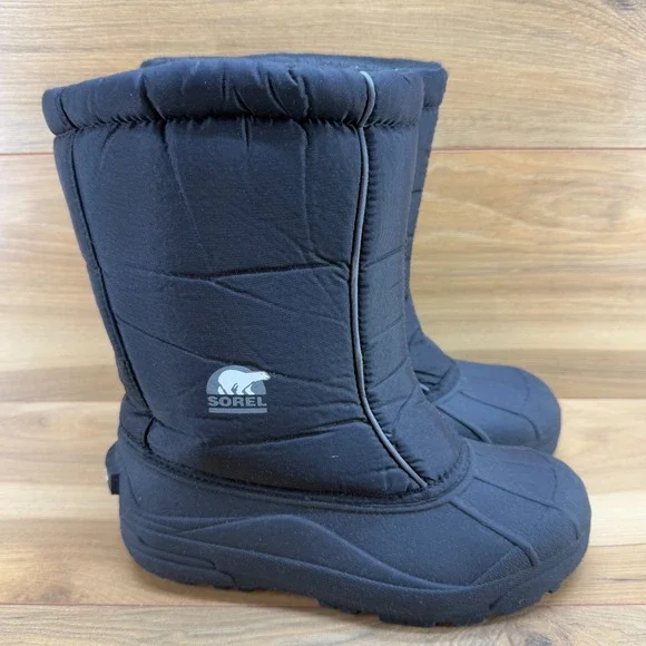 Sorel Snow Commander Youth Kids Boots Size 6 Black Duck Nylon Insulated Snow