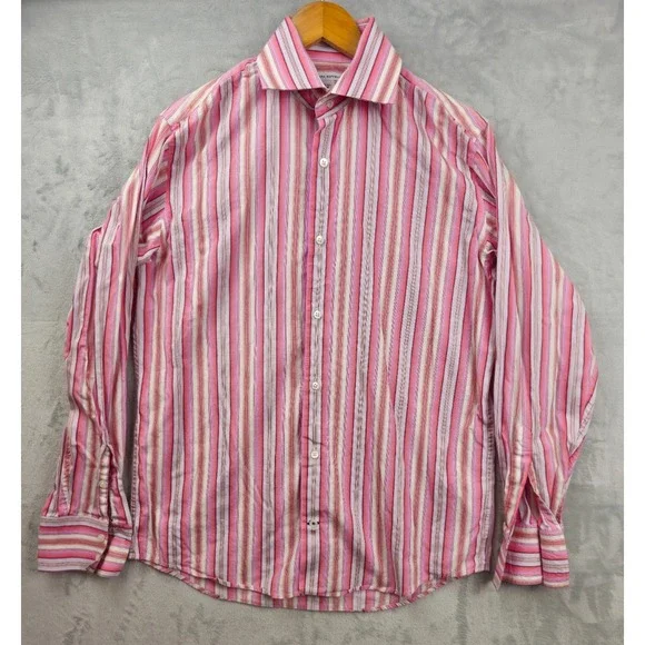 Banana Republic Shirt Mens Medium Pink Striped Cotton Dress Long‎ Sleeve