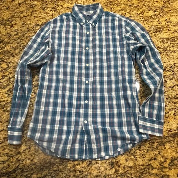 Banana Republic Mens Blue Plaid Soft Wash Tailored Slim Fit Button Down Shirt M