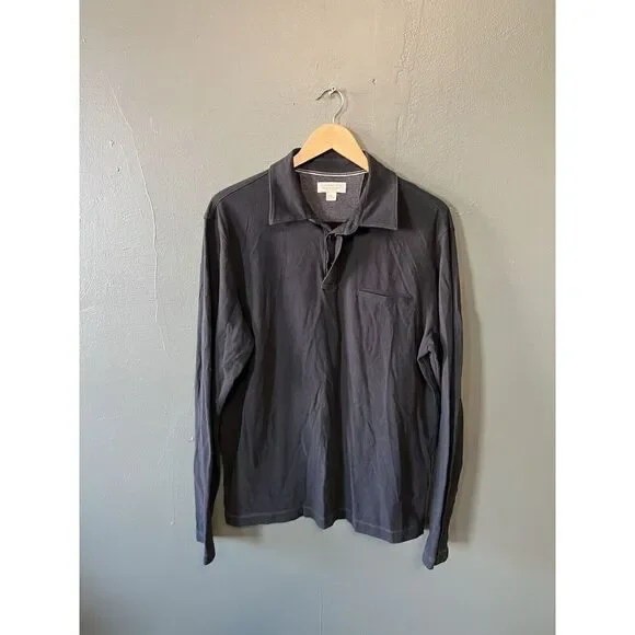 Banana Republic Mens Black Long Sleeve Polo Single Pocket Shirt Size Large