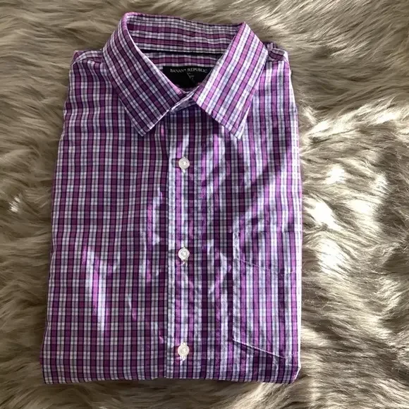 Banana Republic Long Sleeve Non Iron Slim Fit‎ Pink Checkered Shirt Medium