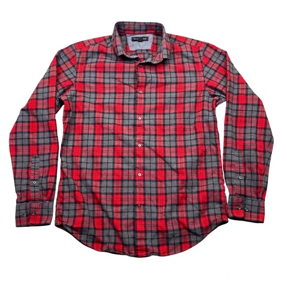 Banana Republic Mens Red Grey‎ Plaid Flannel Button Down Shirt Medium Western