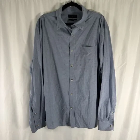 Banana Republic Untucked Fit Shirt Mens XXL Polka Dot Blue Long Sleeve Button Up