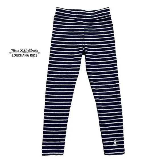 Joules 3Y Navy & Metallic Silver Striped Leggings