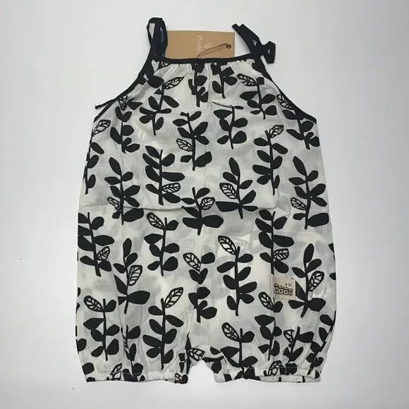 Pastel Tie shoulder Romper tank black/withe girls kids New 100% cotton