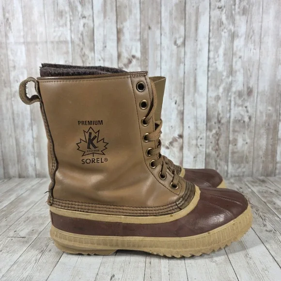 Sorel Premium Kaufman‎ Mens 9 Vintage Winter Duck Boots Made in Canada Tan Brown
