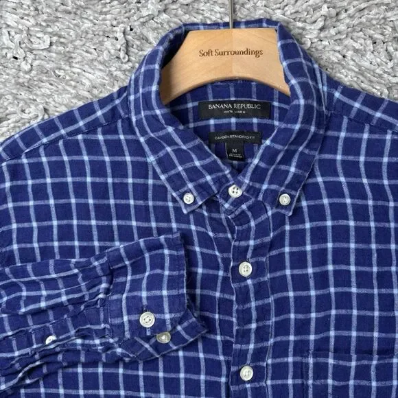 Banana Republic 100% Linen Shirt Mens Medium Camden Standard Fit Long Sleeve